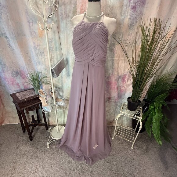NEW 📌Azazie Pleated Keyhole Back Halter Neckline Chiffon Bridesmaid -Prom Dress - Picture 1 of 15